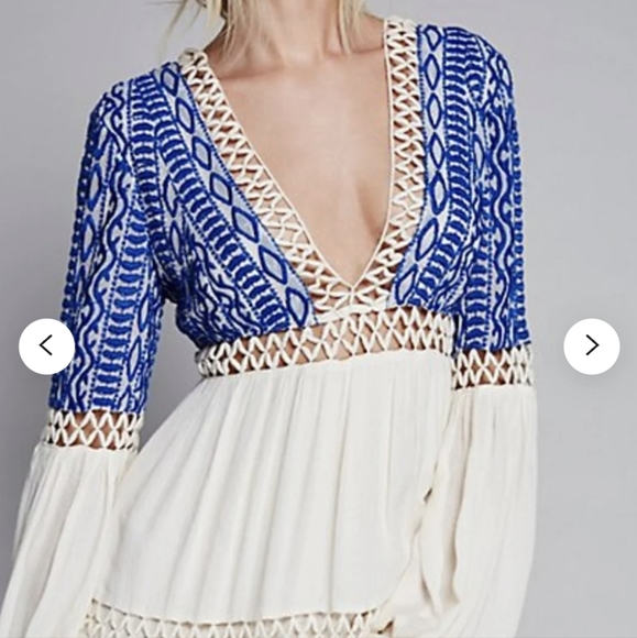 Free People Blue and Cream Mini Dress - Picture 12 of 13